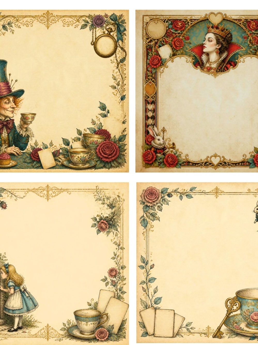 Handmade Alice in Wonderland Decorative Paper • Vintage Tea Party Frame • 4x4 " - Picture 3 of 3